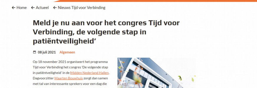 Congres Tijd voor Verbinding 'De volgende stap in patiëntveiligheid’ | Meld u nu aan!
