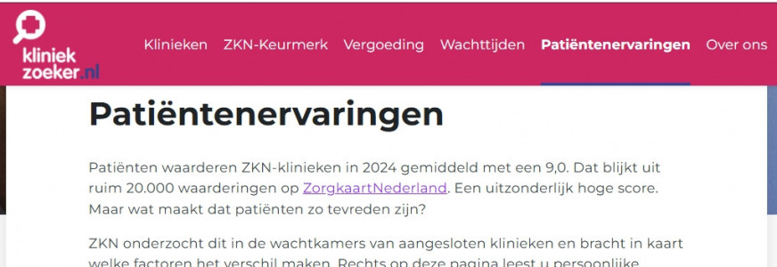 Nieuw op Kliniekzoeker.nl: zoeken op aandoening en patiëntenverhalen